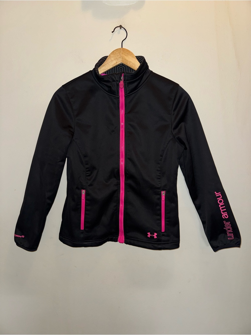 Under Armour Girls ColdGear Infrared Softshell Jacket Black Pink Youth Large